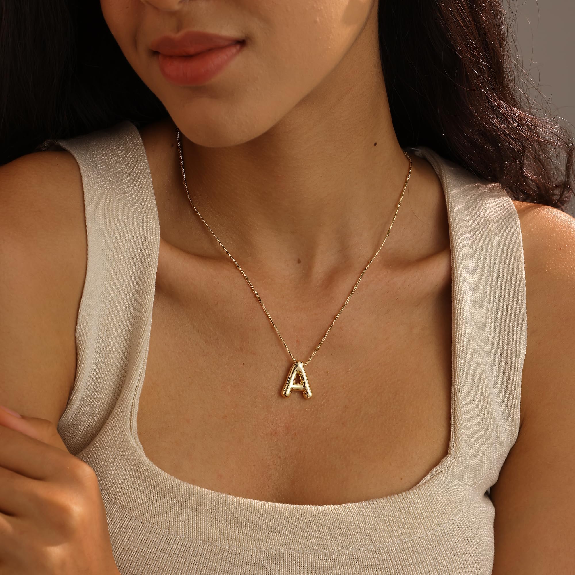 Letter Necklace for Women, Balloon Initial Letter Pendant Necklace Dainty Charm Initial Necklaces for Women Trendy Chunky Custom Name Necklace Jewelry for Womens
