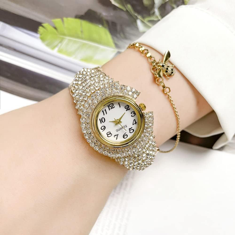 CJJ-Elegant Crystal Bangle Analog Quartz Watch with Round Dial