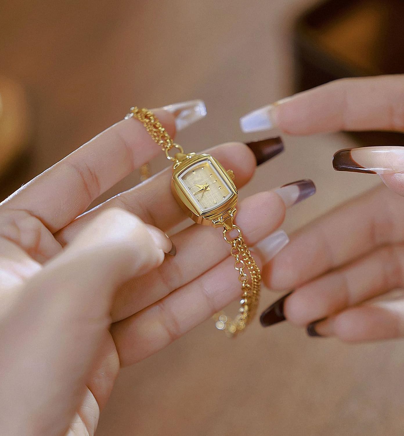 Womens Dainty Rectangle Ultra Thin Waterproof Quartz Watch Ladies Dress Elegant Analog Bracelet Watch