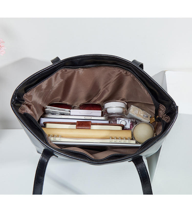 High-End Women's Two-Piece Set New Large-Capacity PU Tote Bag Solid Color Cross-Border Zipper Hot Sale Shoulder Bag for Shopping